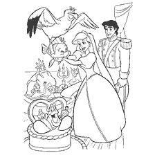 coloriage: La petite sirène et le prince à un mariage avec des amis