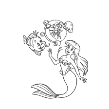 coloriage: La petite sirène avec Sebastian dans une bulle