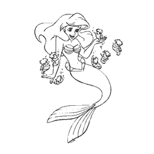 coloriage: La couleur de la petite sirène : Ariel avec hippocampes