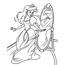 coloriage: La petite sirène au miroir pour les enfants