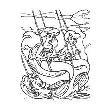 coloriage: Couleur La petite sirène avec un ami sur une balançoire