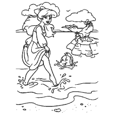 coloriage: Petite sirène avec pieds marchant sur le rivage