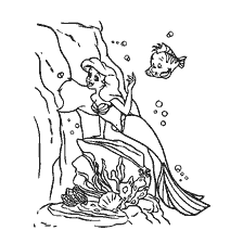 coloriage: Coloration avec la Petite Sirène et son amie Flounder