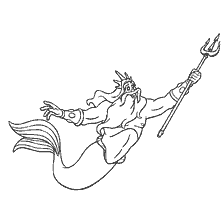 coloriage: Neptune avec un trident dans ses mains