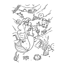 coloriage: La petite sirène aux trésors au fond de l'océan