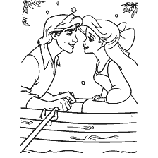 coloriage: La petite sirène et le prince Eric dans le bateau