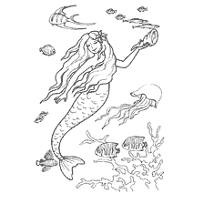 pagina da colorare: Colorare Mermaids con abitanti marini