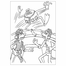 coloring page: Coloring with characters Get out! Todd, Rita and Roddy in a spectacular scene
