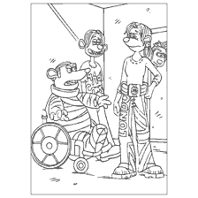 coloring page: Characters Flee: Gimp, Rodi and others in black and white coloring
