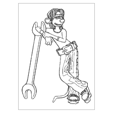 coloring page: Street rat Rita with a wrench in her hands