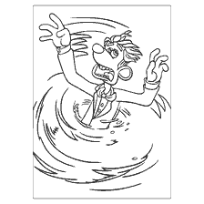 coloring page: Roddy from the cartoon Flee! fights a whirlpool in the toilet