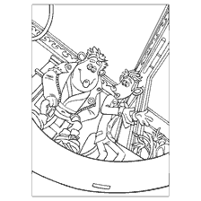 coloring page: Characters Flee! standing at the edge of the toilet