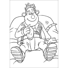 coloring page: Picture of a rat Sid sitting on a chair with food