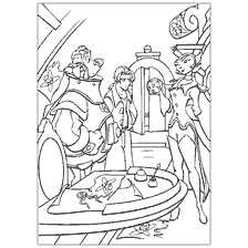 coloriage: Dessiner des personnages de la planète du Trésor en discutant d'une carte