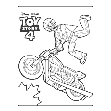 Stuntman Duke Booms op een motorfiets uit Toy Story