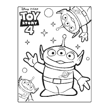 Kleuren met speelgoed aliens uit de cartoon Toy Story