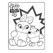 Zaya en eend van de cartoon Toy Story kleuren
