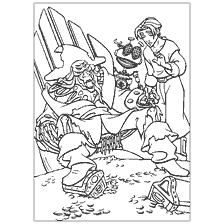 coloriage: Image des restes du capitaine Flint et des personnages de la planète Trésor