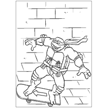 coloriage: Coloriage par Rafael des tortues Ninja sur un skateboard