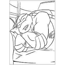 coloriage: Rafael des tortues Ninja dort sur le canapé