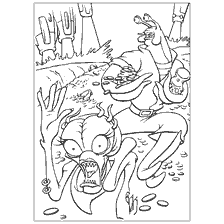 coloriage: Personnages de la planète du Trésor Réagissant au danger