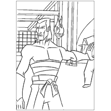 coloriage: Dessin d'un guerrier de tortue Ninja avec une torche de feu