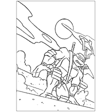 coloriage: Tortues Ninja: Leonardo sur le toit.