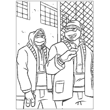 coloriage: Coloriage Tortues Ninja, deux personnages en capuche cosy