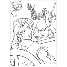 coloriage: Personnages de la Planète du Trésor : le jeune homme avec la roue et le capitaine
