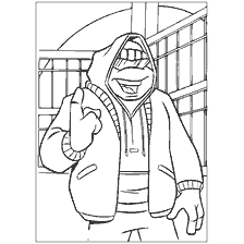 coloriage: Une tortue ninja capuche avec un geste romantique