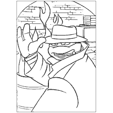 coloriage: Tortue ninja en chapeau avec bras levé