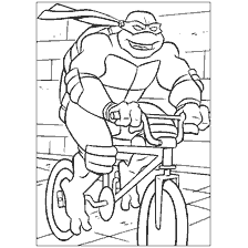 coloriage: Tortue Ninja sur un vélo