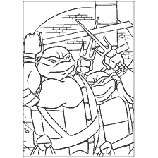 coloriage: Raphael et Leonardo avec des armes dans leurs mains sur le livre de coloriage Ninja Turtles