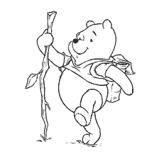Winnie Bear com um pau e uma mochila nas costas