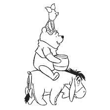 Winnie Bear montando Ea-Ea com Piglet em sua cabeça