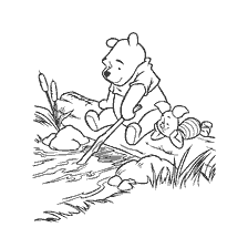 Urso de Winnie e Piglet junto ao rio