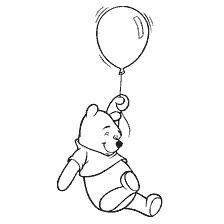 Winnie Bear smiles and holds a balloon