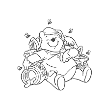 Winnie Bear with banks of honey and bees around
