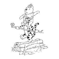 Winnie and Tigger are having fun on a log.
