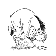 Winnie the Pooh donkey stands on a rock, caterpillar crawls near