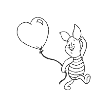 Winnie the Pooh pig holding a heart-shaped ball