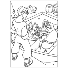 coloriage: Couleur du film Treasure Planet avec les personnages Jim Hawkins et le physicien Delbert Doll