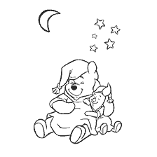 Winnie and Pig Bear, cozy covered in a blanket under the stars