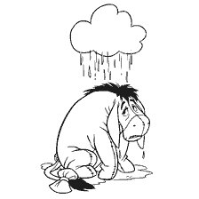 Winnie the Pooh donkey sits in the rain