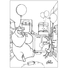 coloring page: Hunting season: bear and friend in a festive setting