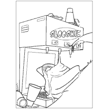 coloring page: A listening machine with a bottled drink on a computer screen