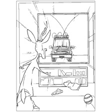 coloring page: Coloring from Hunting Season featuring a character and a truck.