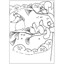 coloring page: Coloring from the cartoon Hunting Season, depicting a squirrel and a bear.