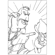 coloring page: The main hunter with a toy bear in his hand
