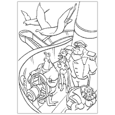 coloriage: Coloration de la planète du trésor : Personnages sur le pont d'un vaisseau spatial